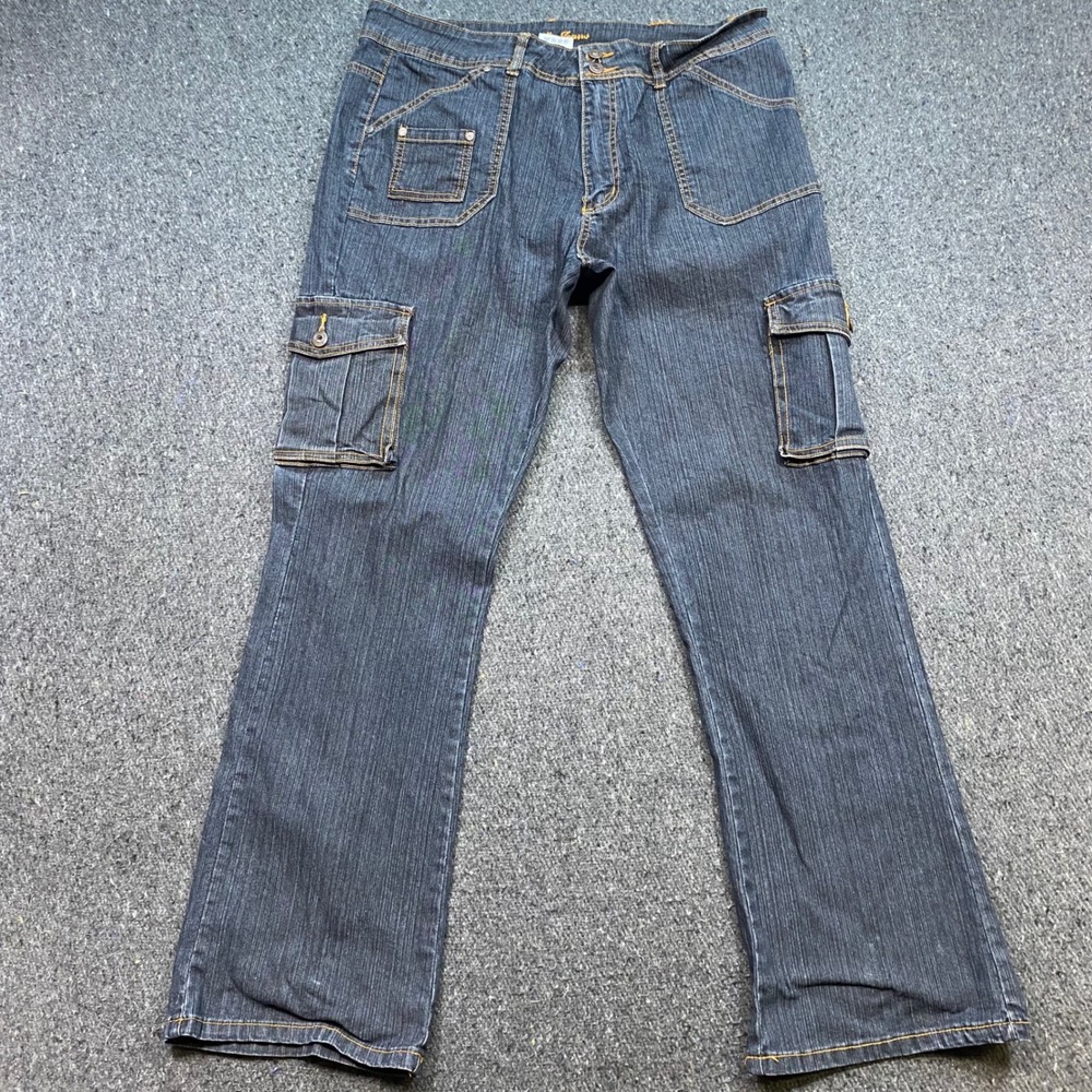 Apollo Jeans Cargo Pants Sz 15/16 Womens Blue Y2K Skater Utility Multi Pocket